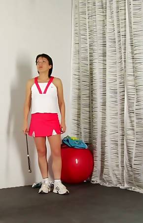 Gagged and collared naked sports training