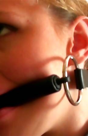 Lesdom harness and gag for a lazy sport bitch