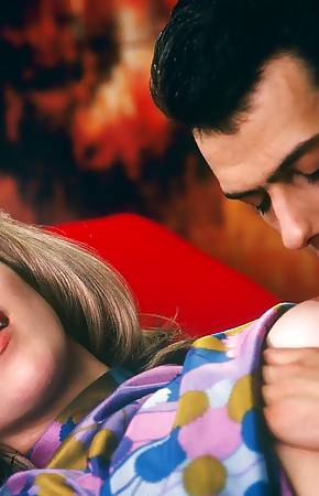 Vintage porn style with blonde hottie fucking big hard cock